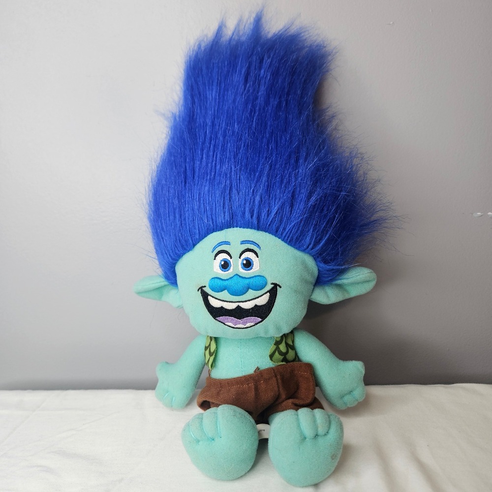 DreamWorks Trolls Branch Plush Blue Hair Stuffed Animal Toy Factory 2016 15 inch